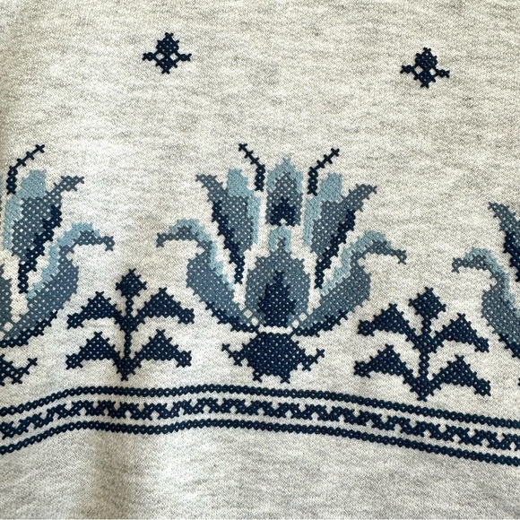 Collared Cross Stitch Embroidered Printed Sweatshirt S - Picture 7 of 9